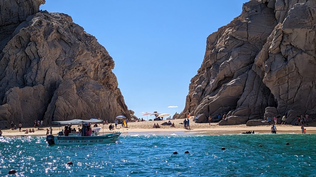 Hidden Beach, tucked between the rocks at Land's End, Cabo San Lucas, can only be accessed by private boat.