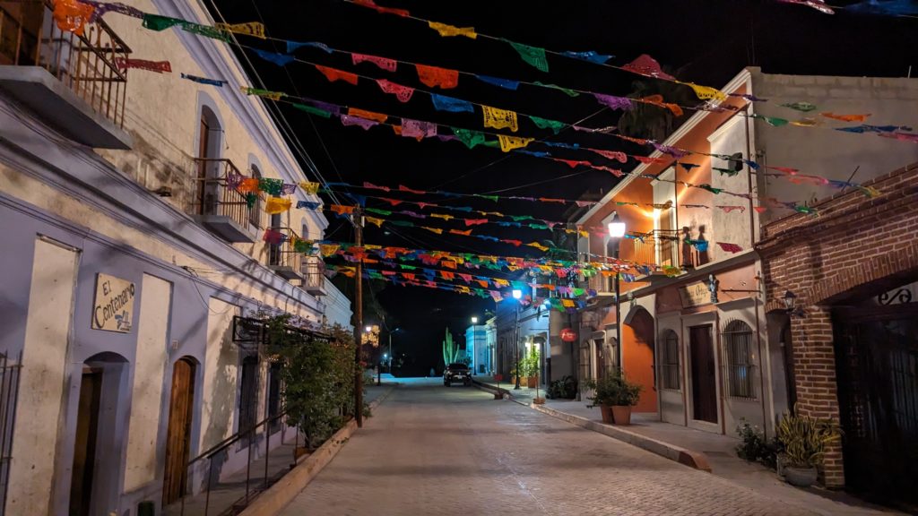 A quiet downtown street in Todos Santos, Los Cabos.