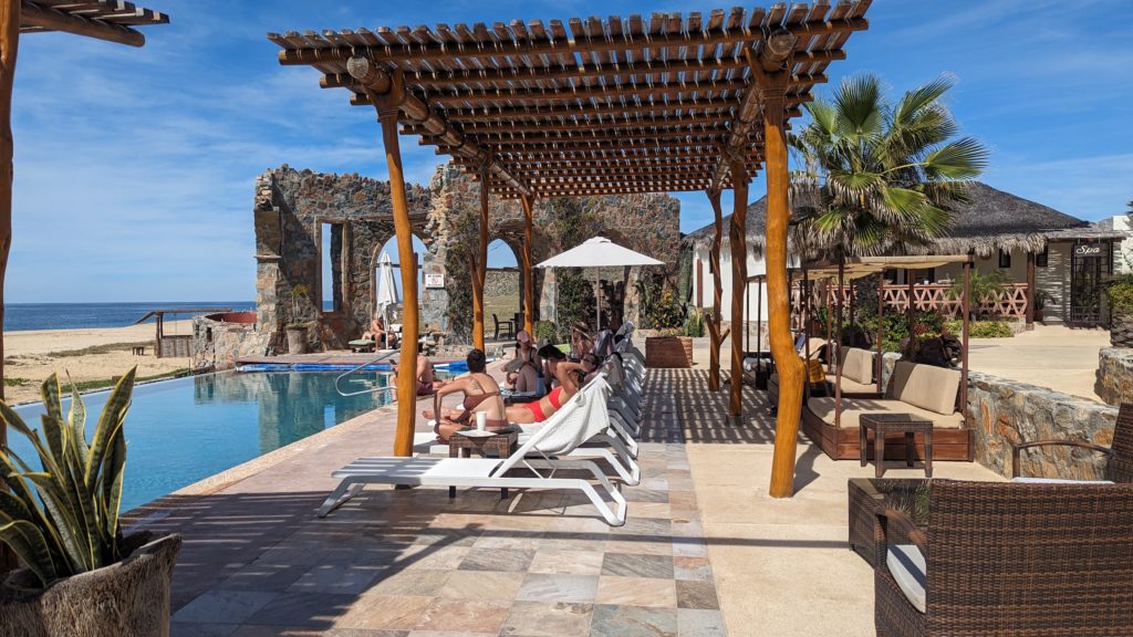The pool and sundeck at El Faro Beach Club, outside the town of Todos Santos.