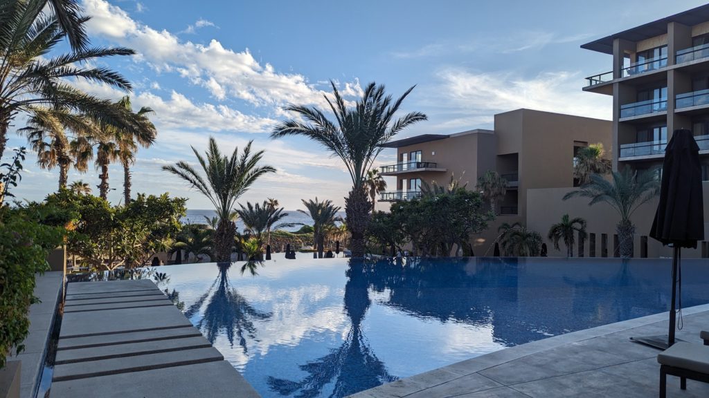 The pools are on several levels descending towards the beach at the strikingly modern JW Marriott Los Cabos Resort & Spa outside San Jose del Cabo.
