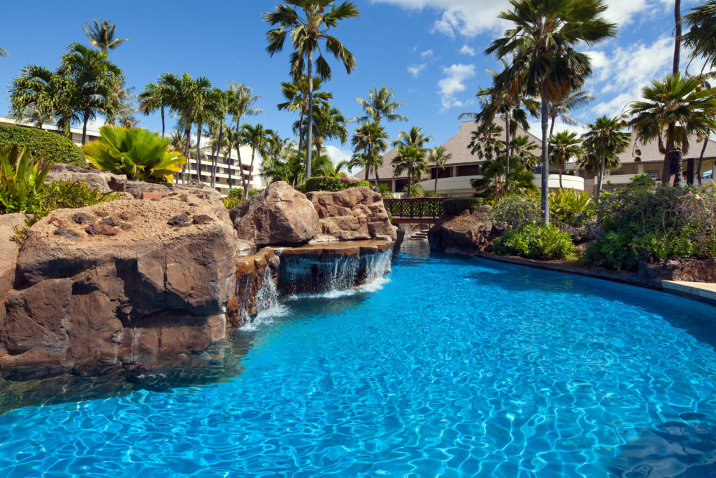 Grotto pool with small waterfalls at the Sheraton Maui Resort & Spa on Maui. Photo c. Sheraton Resorts