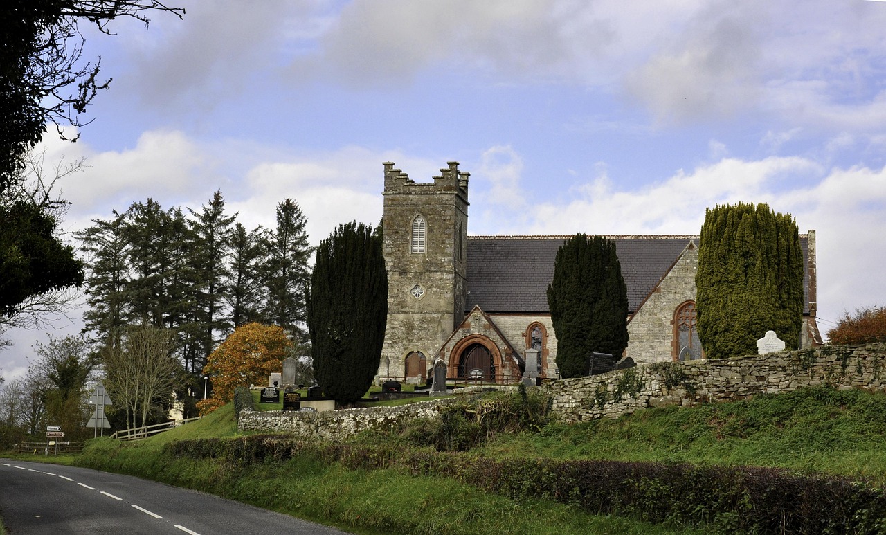 A quiet church in Fermanagh celebrates St. Patrick's Day. Photo c. cathal100 via pixabay.