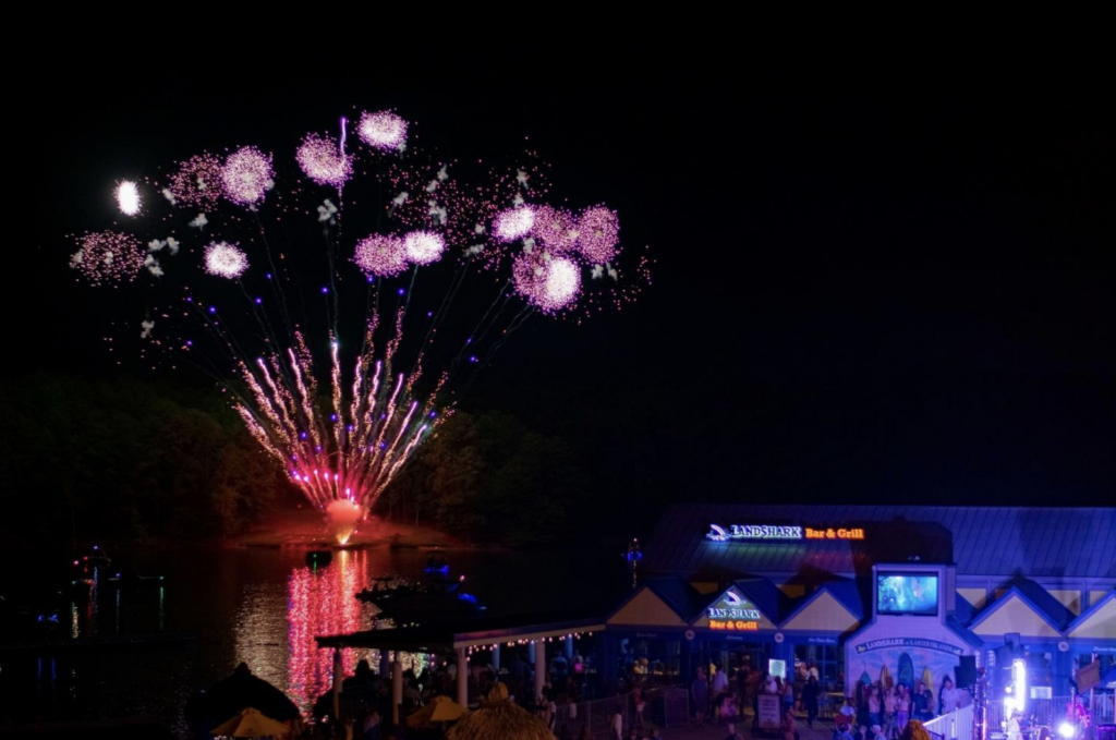 Summer fireworks display over Lake Lanier. Photo c. Lake Lanier Resort.