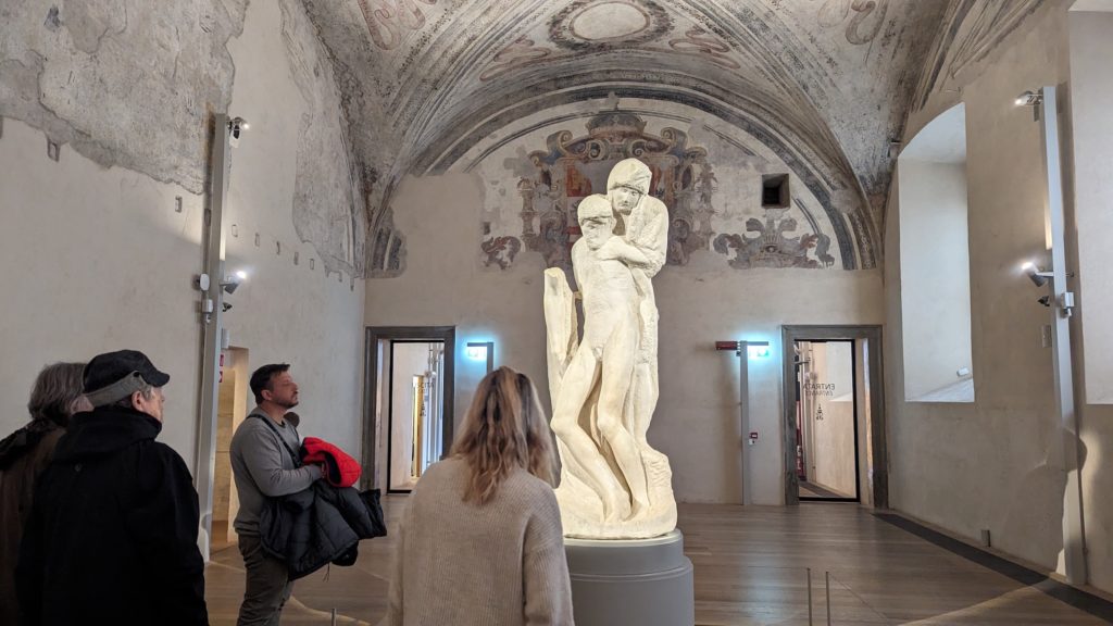 Michelangelo's Pieta Rondanini is one of the artist's most beautiful sculptures, on view at Castello Sforzesco in Milan.