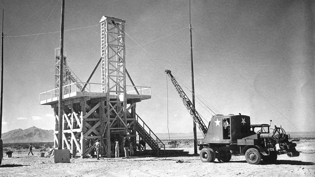 Historic photo of the Trinity Test site outside Alamogordo where New Mexico's first nuclear bomb was tested. Photo c NPS