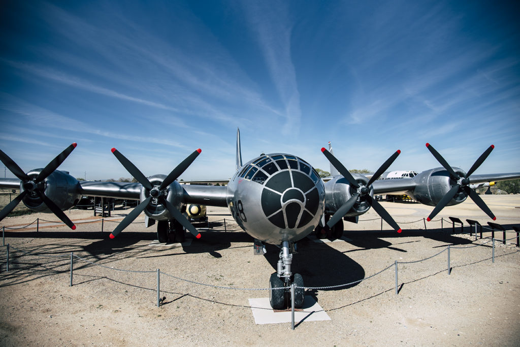 A B29 Superfortress plane was used to transport the first two atomic bombs from New Mexico to Japan. Photo c. National Museum of Nuclear Science and History