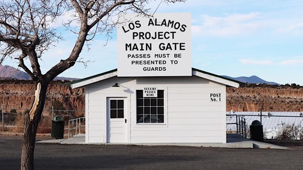 Historic photo of the secret Los Alamos Project lab where scientists developed the nuclear bomb. Photo c NPS