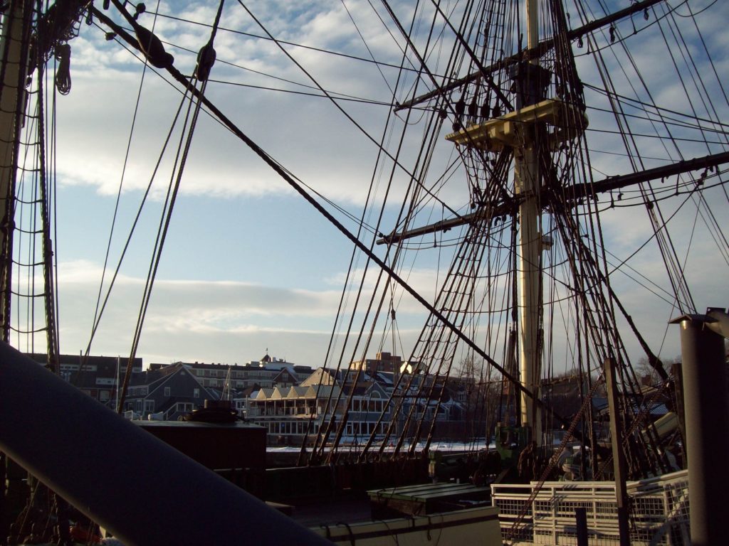 The Friendship of Salem, a historic trading ship moored at the Salem Maritime National Historic Site in Massachusetts.