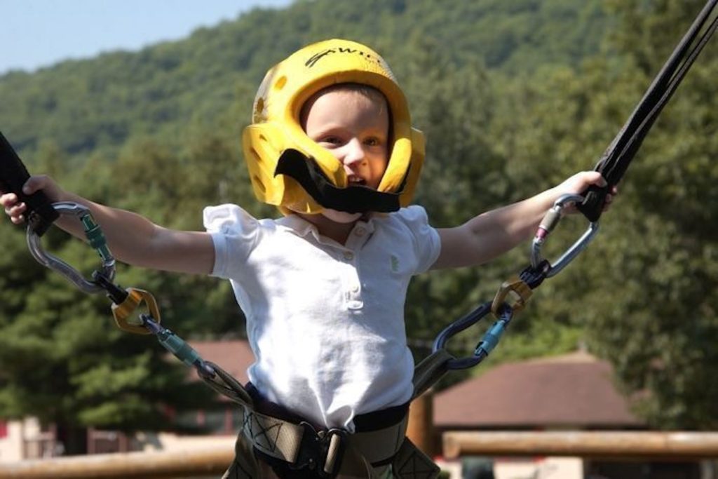 Zip line for all ages at Camp Getaway's family camp in Kent, Connecticut.