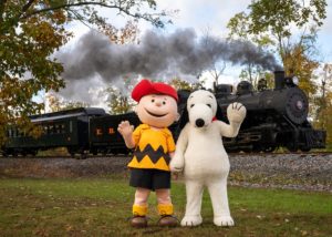 Charlie Brown and Snoopie ride the historic East Broad Top Railway to find a Halloween pumpkin. Photo c. Matthew Malkiewicz for East Broad Railroad Foundation