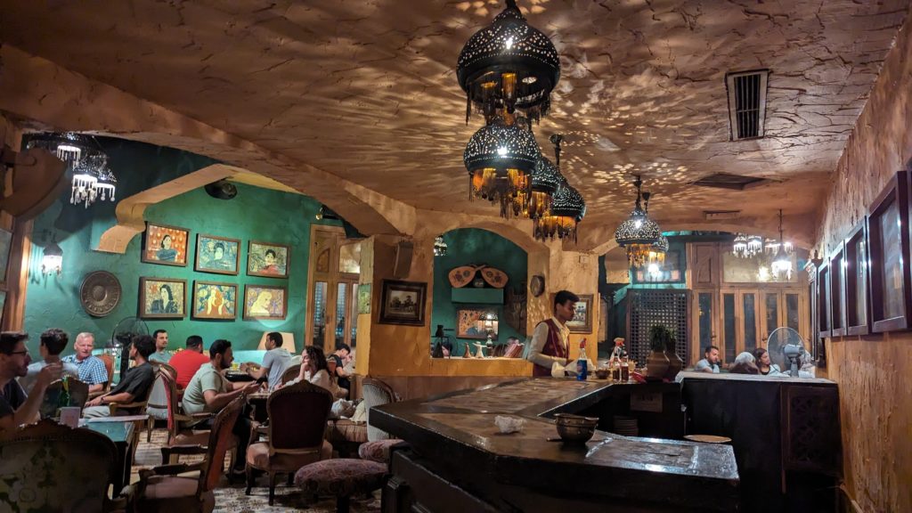 Inside the cozy Abou el Sid Egyptian restaurant, a must-stop on your Cairo itinerary.