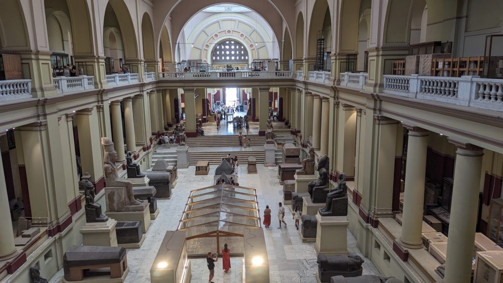 Vew from the mezzanine of the Egyptian Museum of Cairo, opened in 1897.