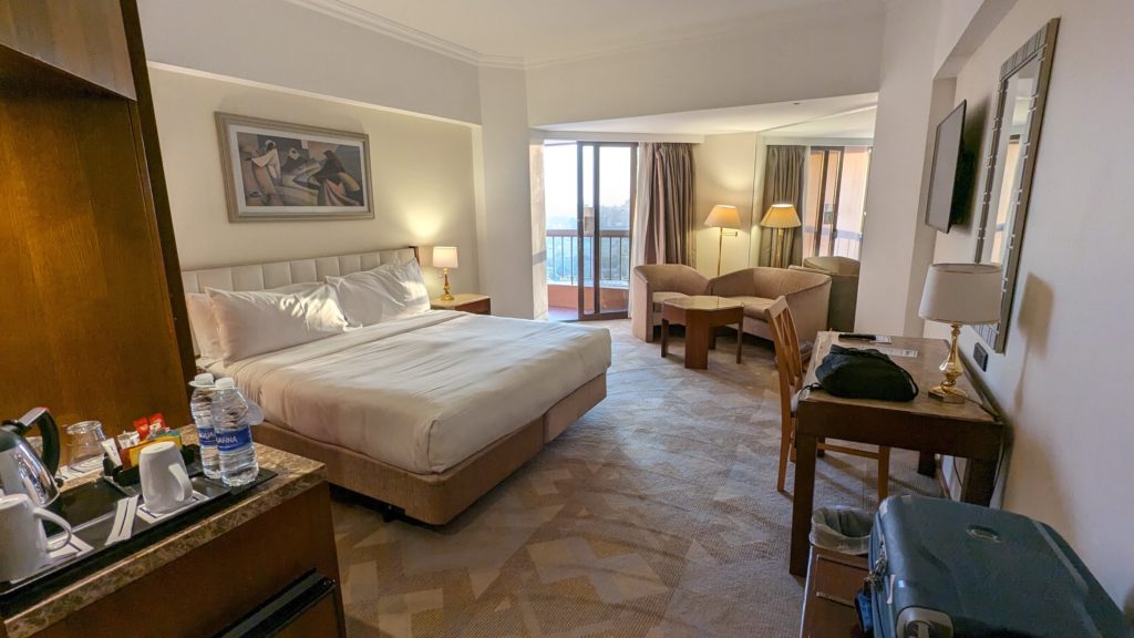 Deluxe guestroom with balcony at the Ramses Hilton in Cairo.