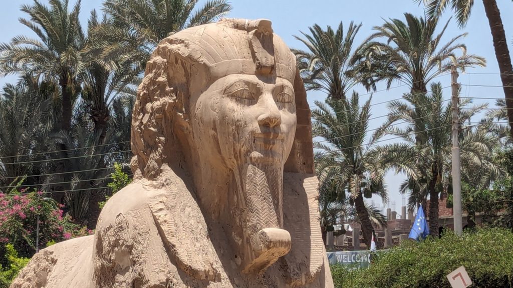 The famous Alabaster Sphinx is at Memphis, a stop on the perfect Egypt itinerary for old stone buffs.