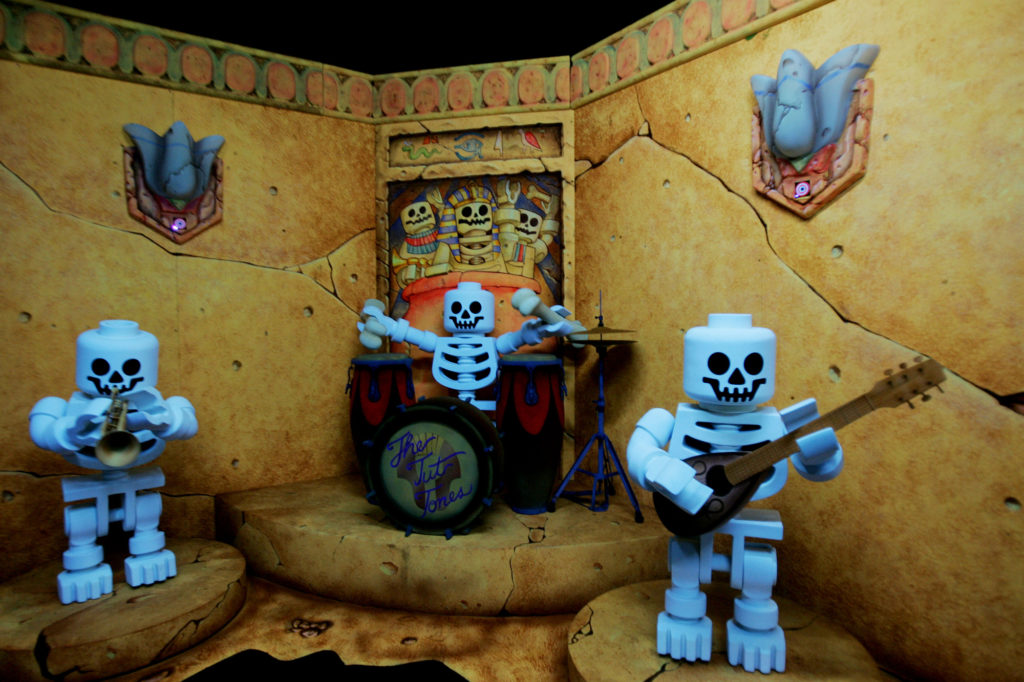 Music making skeleton Lego toys are part of the 'Lost Kingdom' set at Legoland California.