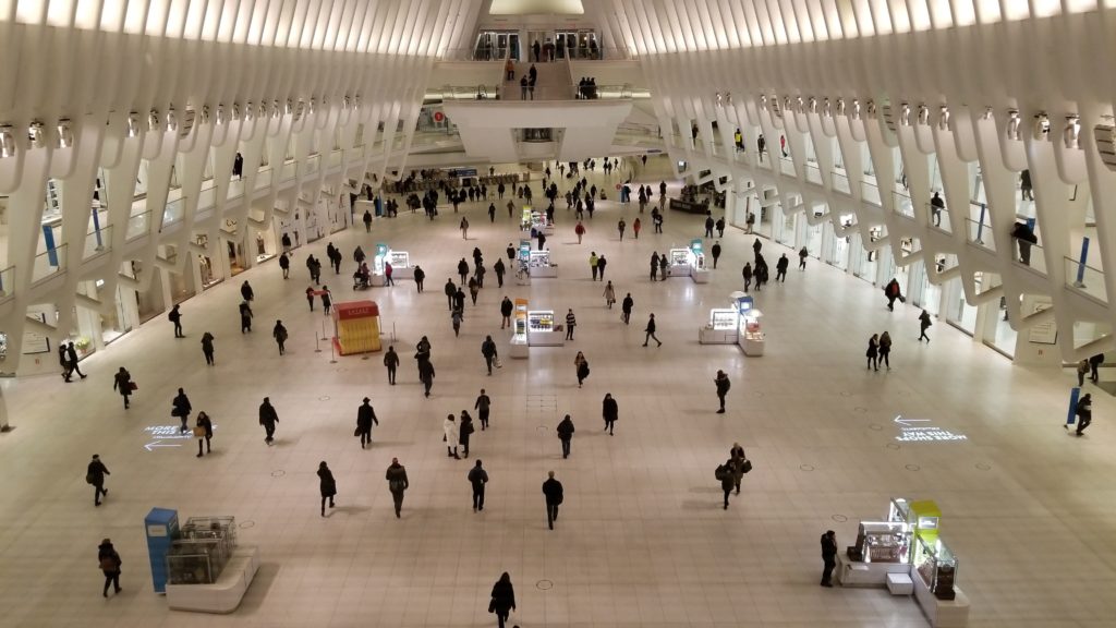 The interior of New York City's Oculus transportation hub designed by Santiago Calatrava.