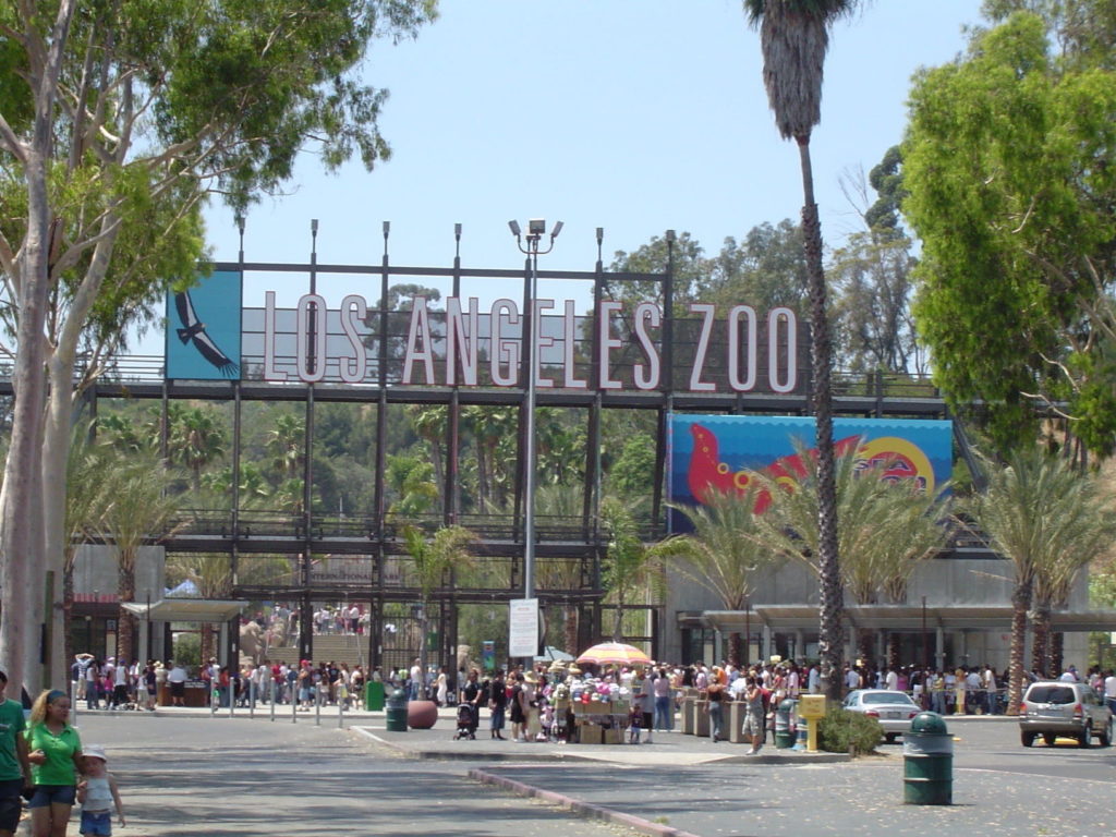 Entrance to the Los Angeles Zoo in Griffith Park, a popular Los Angeles family attraction.