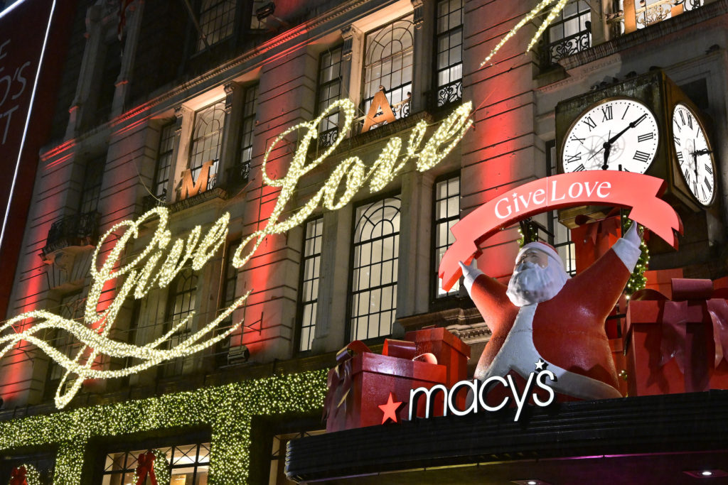 Give Love is this year's holiday message at Macy's Herald Square in New York City. c.Eugene Gologursky/Getty Images for Macy's)