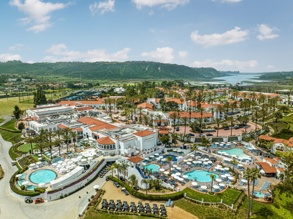 Aerial view of the extensive swimming pools at the Omni La Costa Resort in Carlsbad, CA. Photo c. VisitCarlsbad