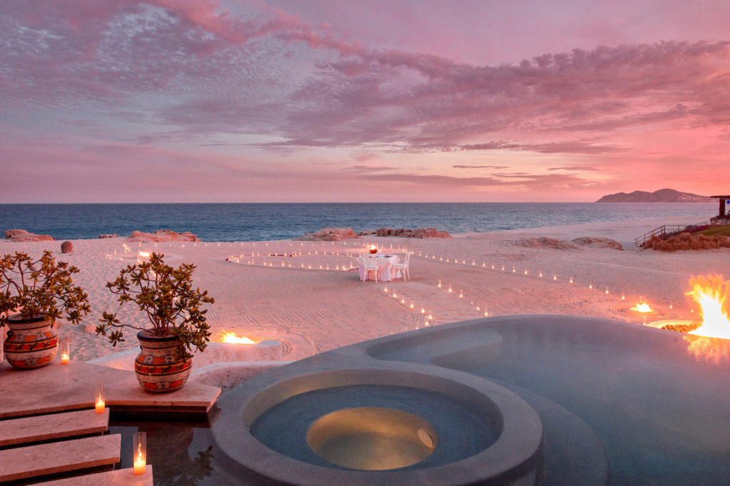 Romantic beachfront dinner by candlelight at Las Ventanas al Paraiso in Baja California. Photo c. Dino Gomez for Las Ventanas al Paraiso.