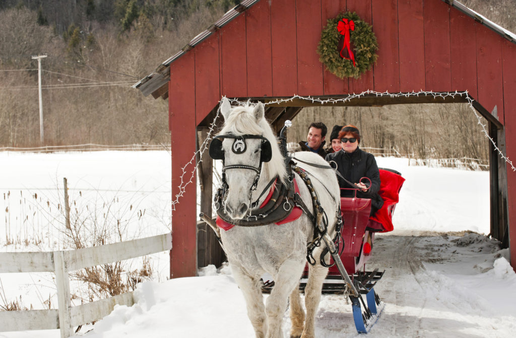 Cozy up under blankets for a romantic sleigh ride through the Green Mountains. Photo c. Topnotch Resort