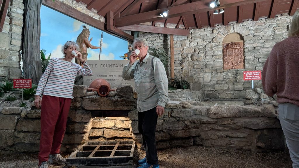 Sip water at the "fountain of youth" at today's Fountain of Youth Archeological Park in St. Augustine.