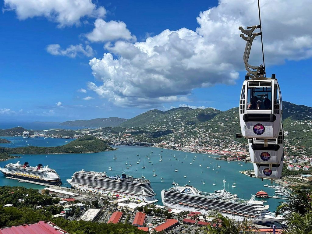 Overlook the island and bay from the top of the Paradise Point Skyride on St. Thomas. Photo c. Paradise Point Skyride.