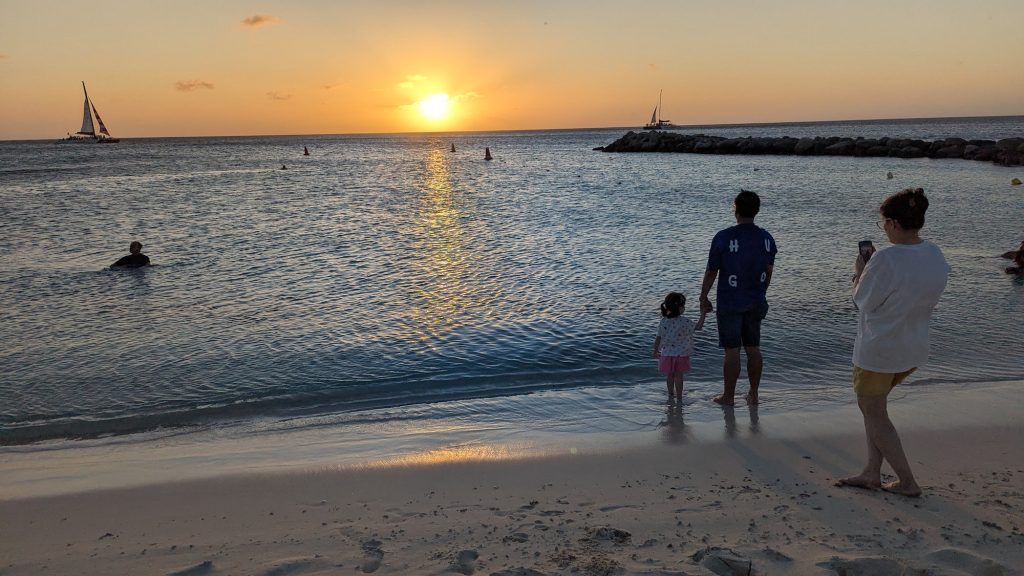 Aruba sunset seen from the beach at the Embassy Suites Aruba.