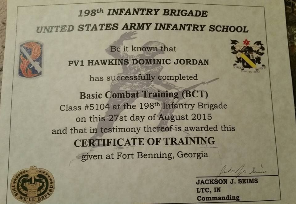 military army training certificates of completion