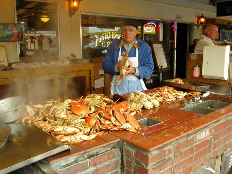 Choose your own Dungeness crab from the fresh seafood places along Fisherman's Wharf.