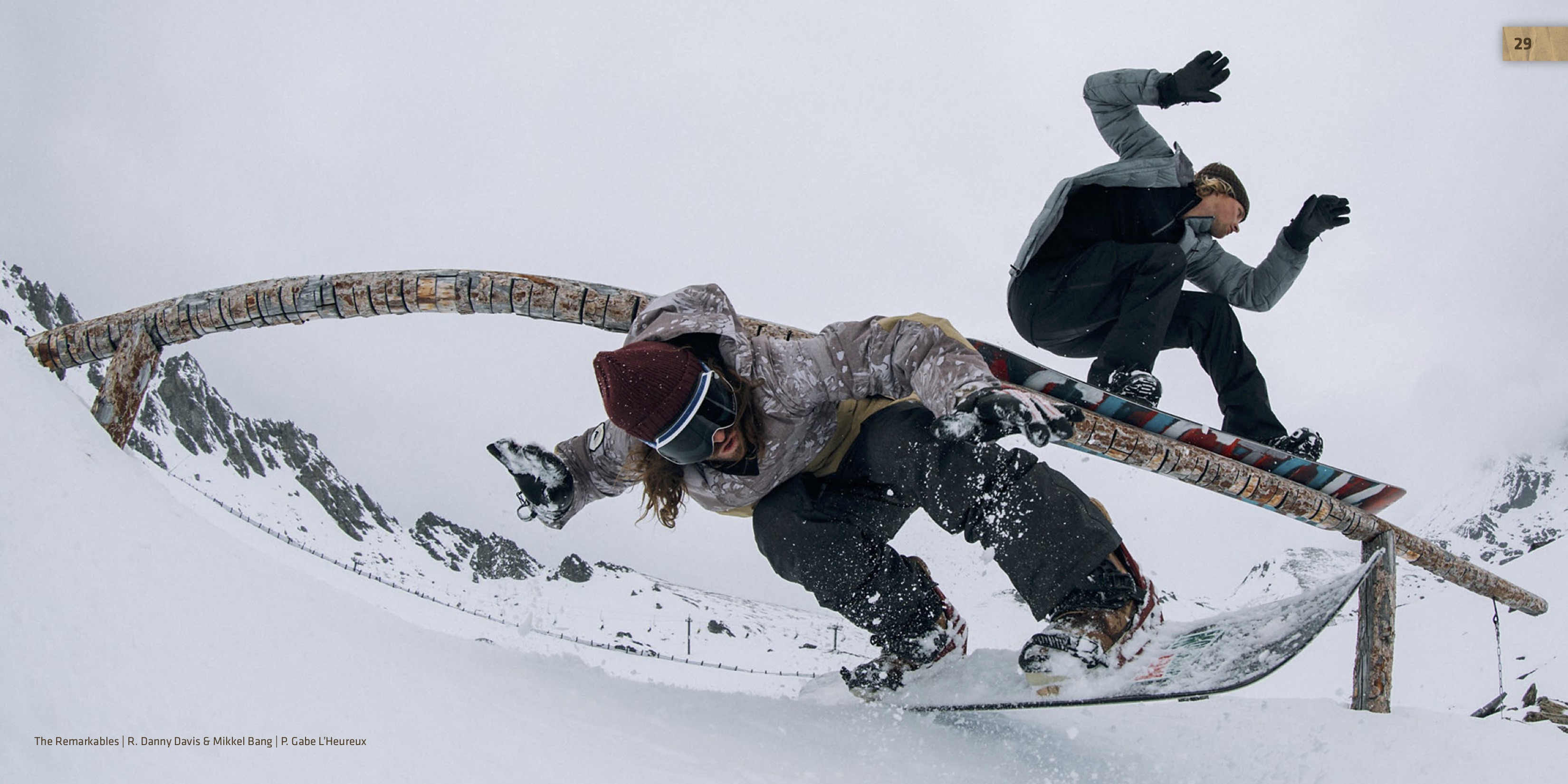 R. Danny Davis and Mikkel Bang snowboarding