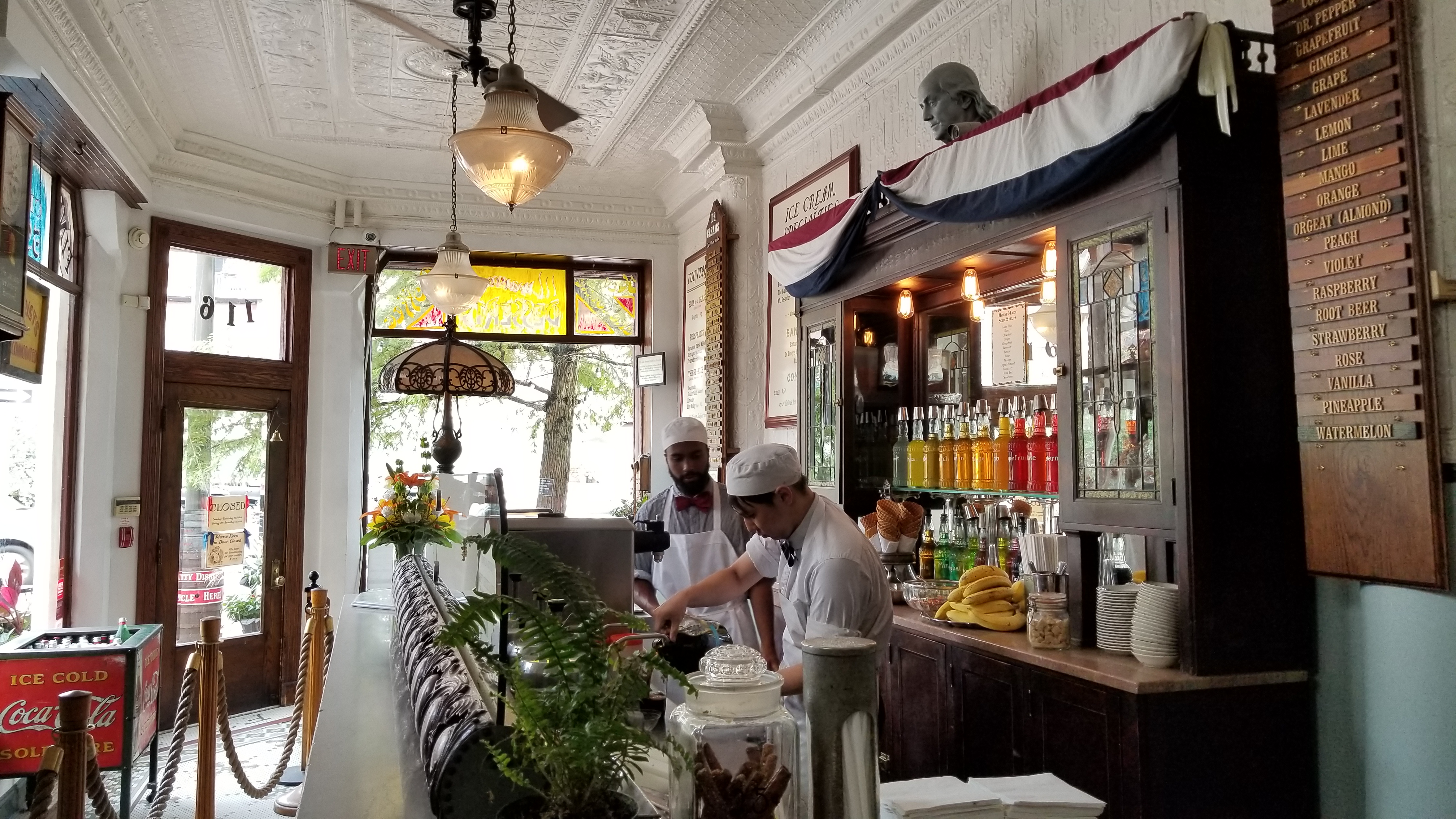 Ice cream scoopers work at Franklin Fountain