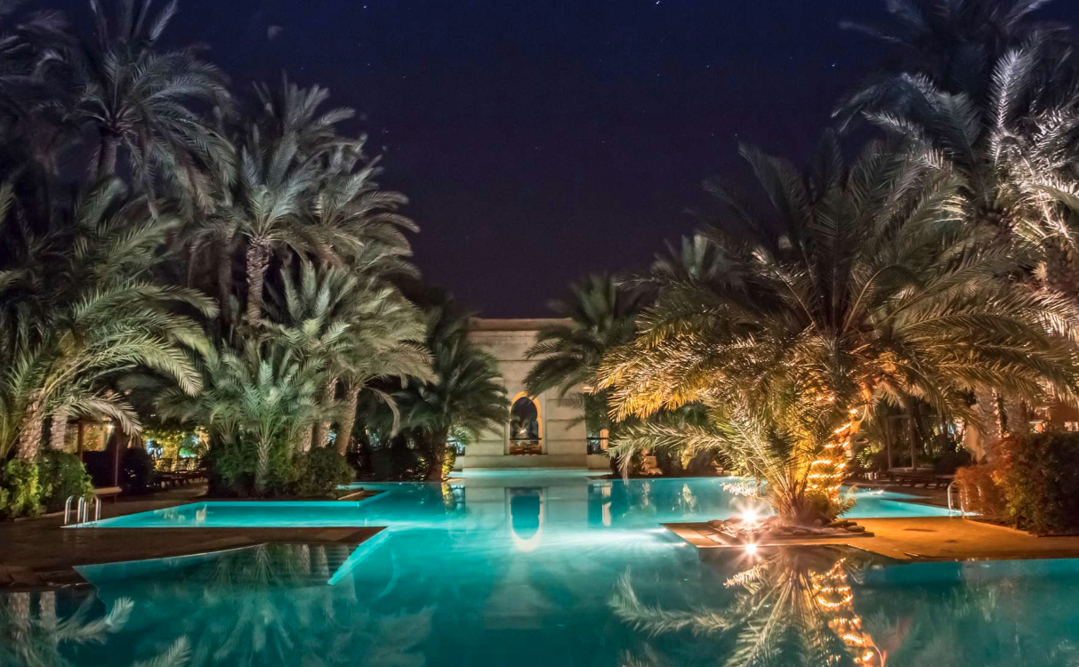 The pool at Club Med la Palmeraie has a classic Moorish style.