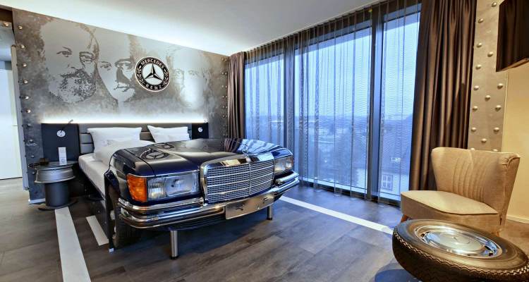 Mercedes themed room at V8 Hotel Superior Motorworld Stuttgart, Best Western Premier Collection.