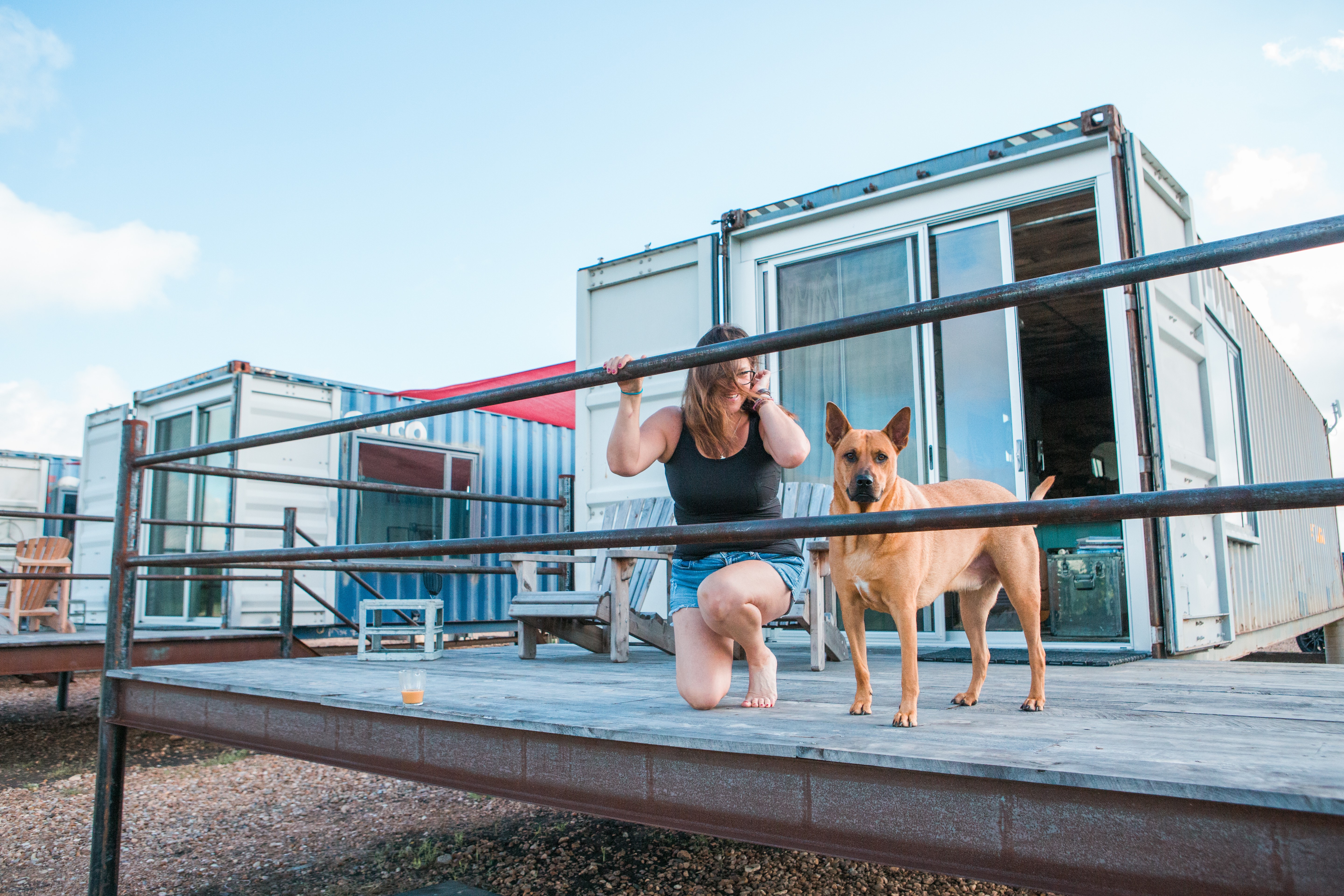 Dog and guest at Flophouze, Round Top, Texas