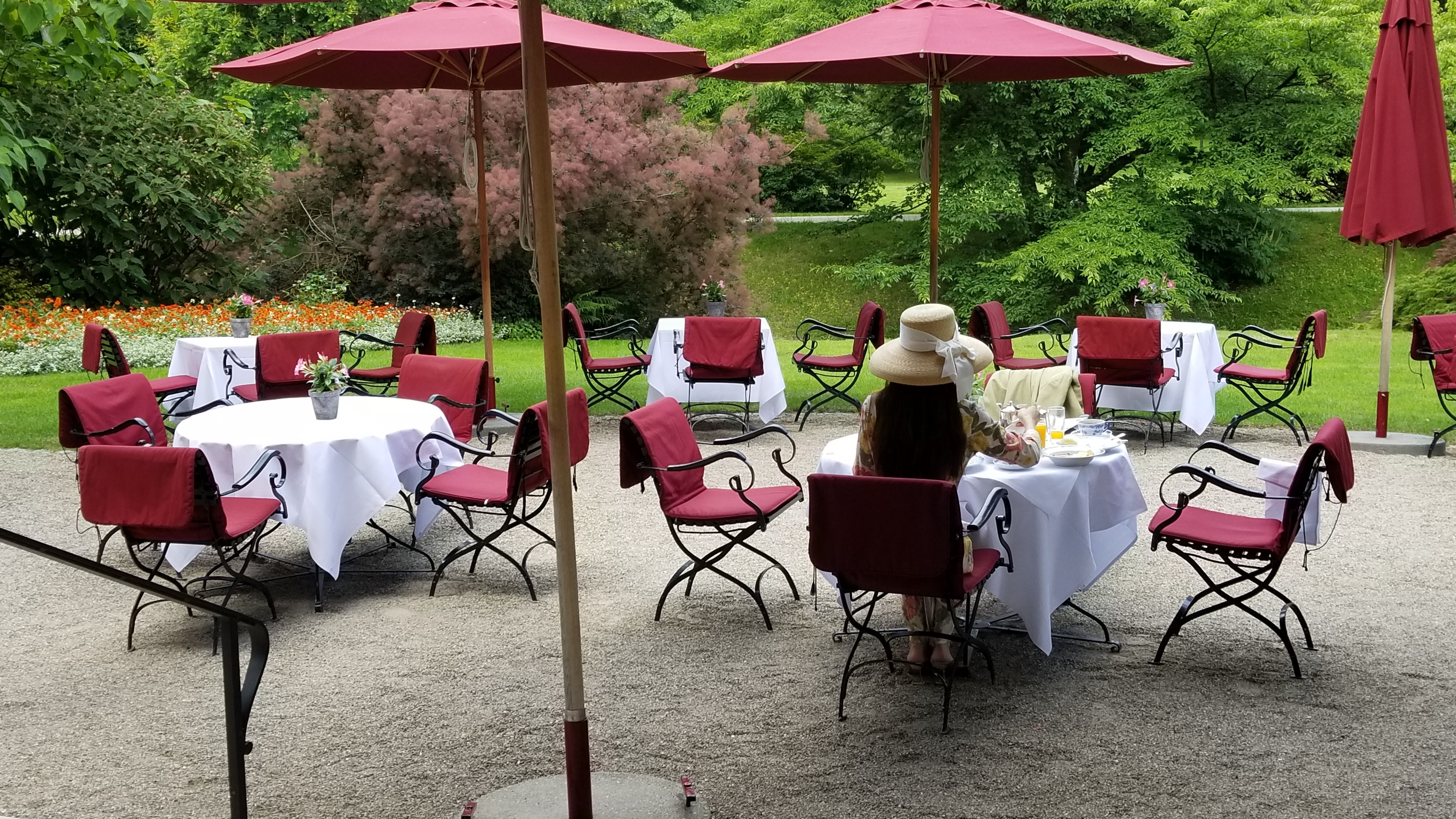 The outdoor cafe at Brenners Park-Hotel overlooks the Lichtentaler Allee.