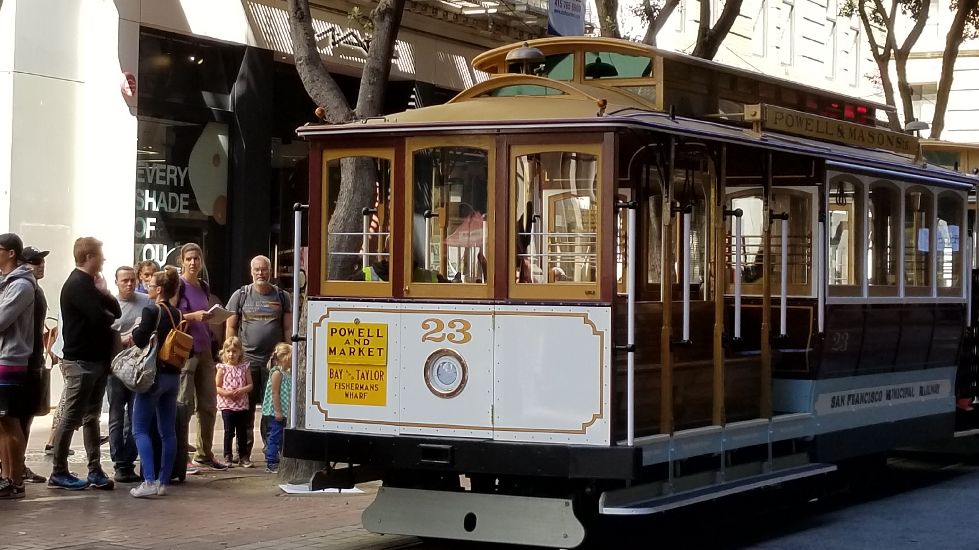 Tourists line up for the Powell and Market Street cablecar is one of San Francisco's best known attractions.