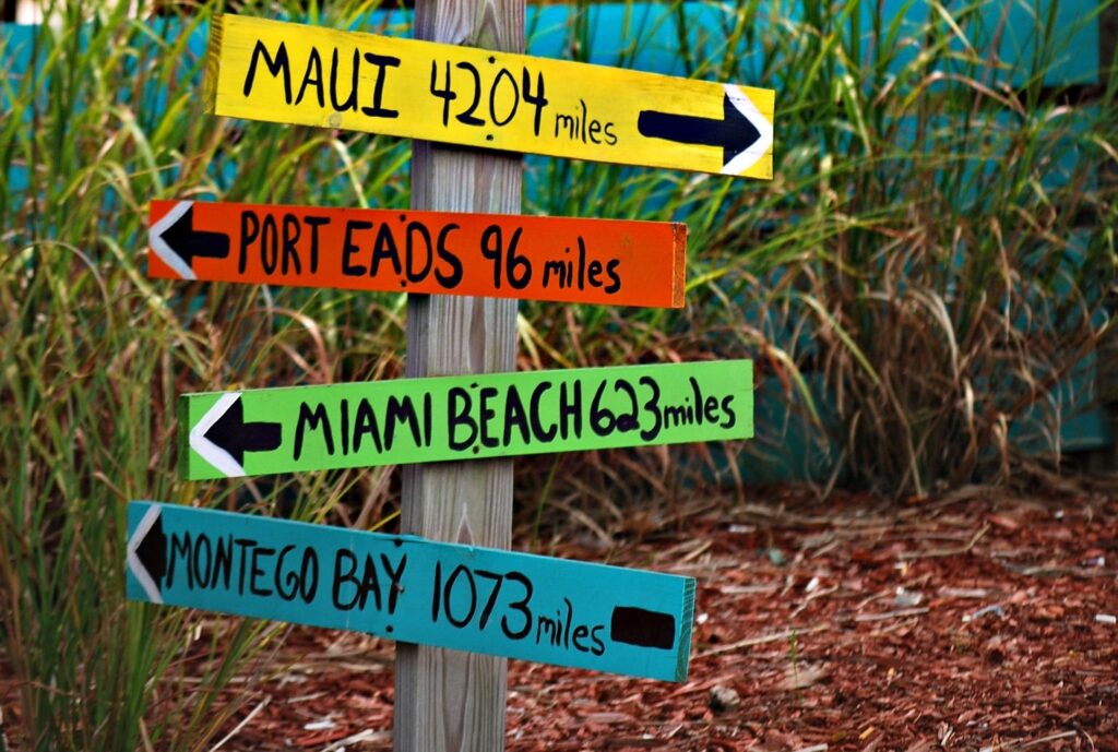 Destination signs point the way.