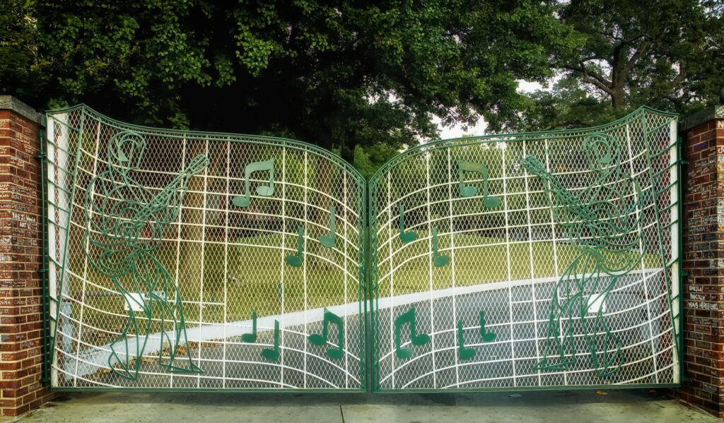The welcoming gates of Graceland, the late Elvis Presley's Memphis estate.