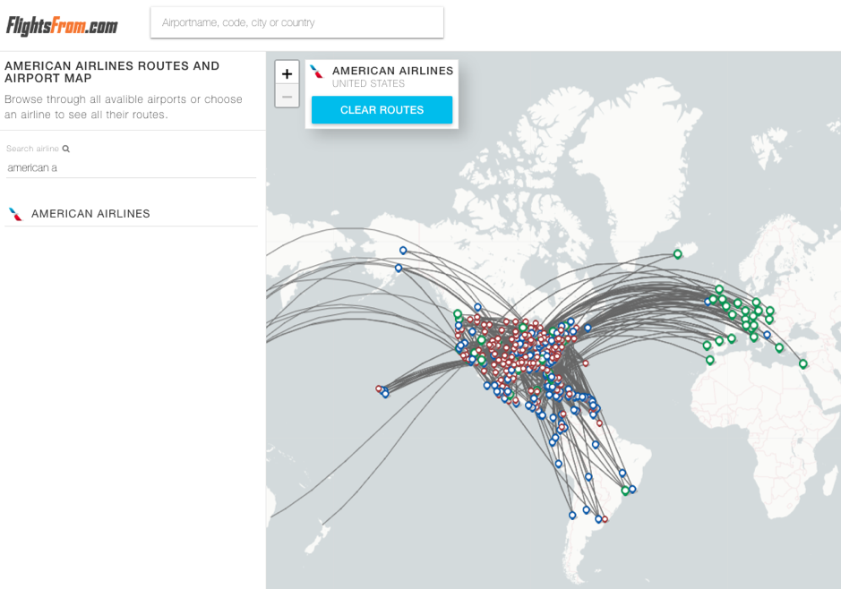 Airline feature on the FlightsFrom.com map