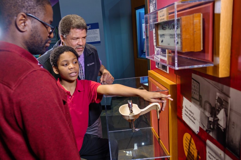 Segregated water fountain on view at The Children's Museum in Indianapolis.