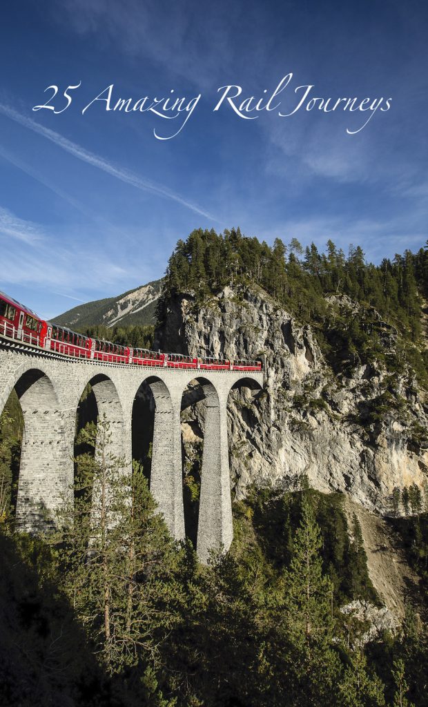 Bernina Express train cross Landwasser Viaduct in Switzerland