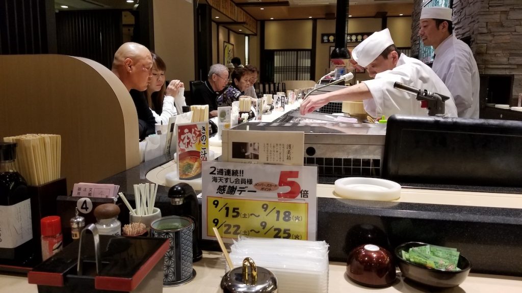 Conveyor belt sushi restaurant in Kanazawa.
