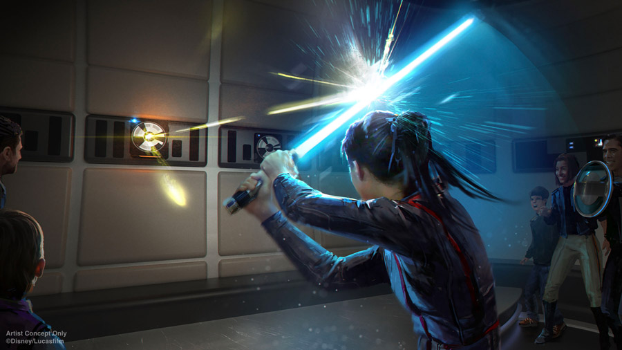 Light saber lessons with a training remote at Star Wars: Galactic Starcruiser at Walt Disney World.