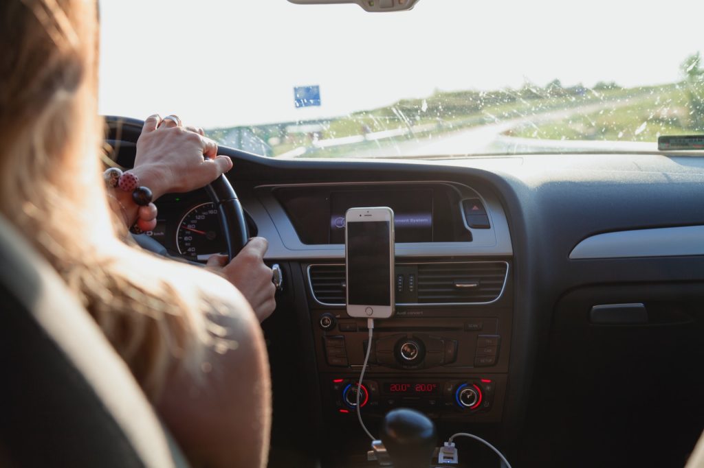Single mom driving a car