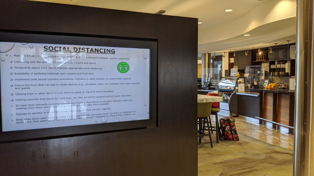 Empty coffee bar and social distancing guidelines.