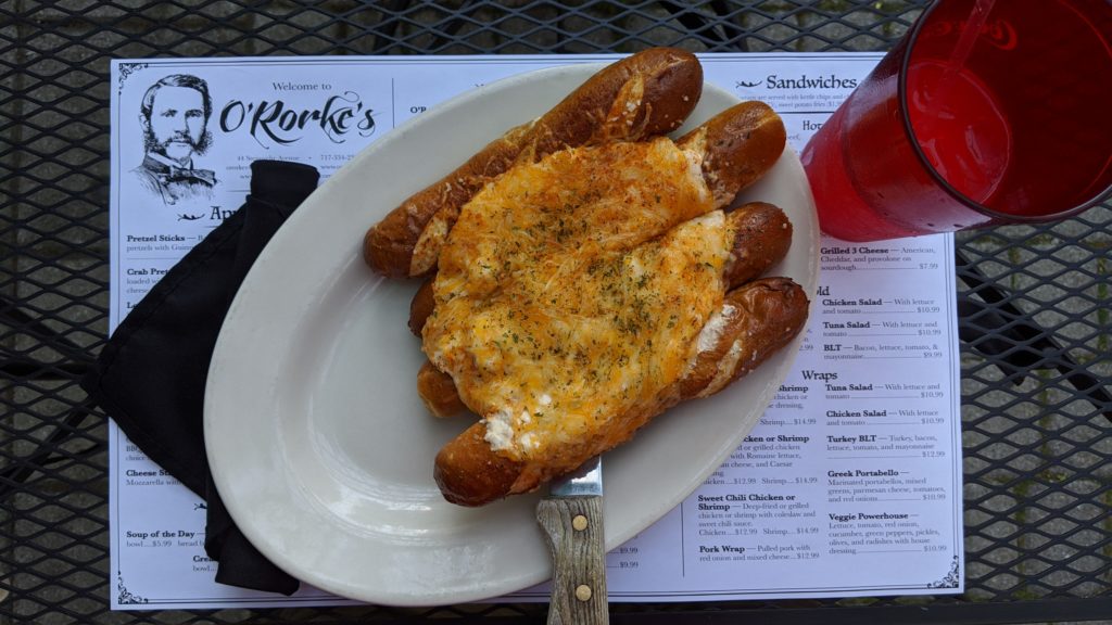 Crab pretzels at O'Rorke's Restaurant in Gettysburg.