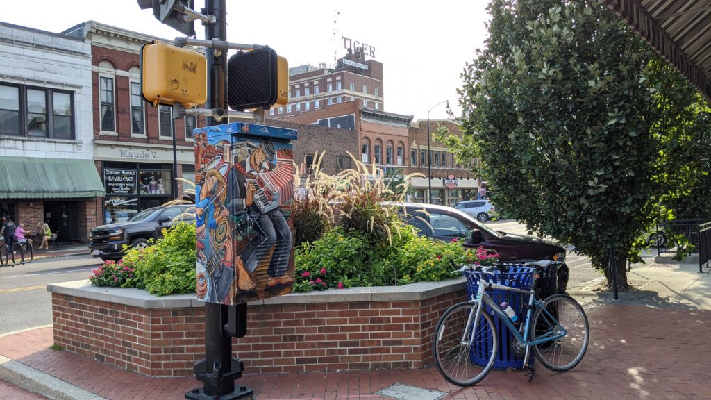 Public artwork like this traffic signal is featured all over the District in Columbia, Missouri.