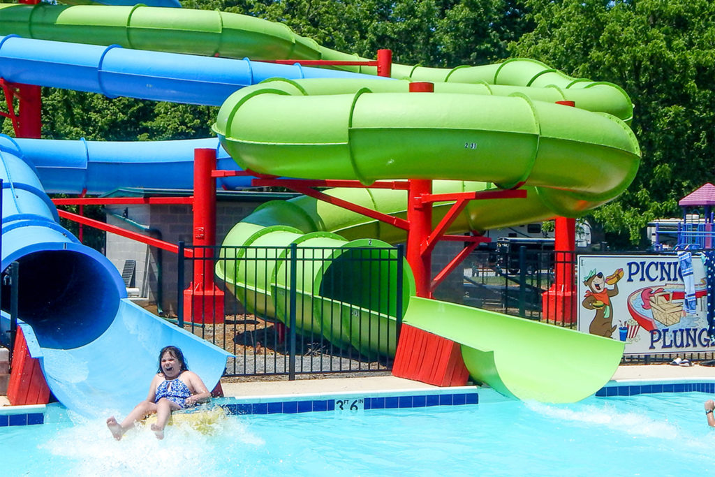 Colorfull waterslide at Jellystone Park Camp Resort in Williamsport, Maryland