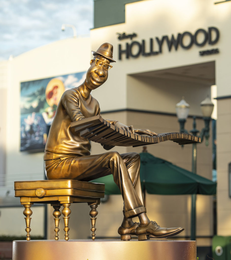 Joe Gardner from the movie "Soul" at Disney’s Hollywood Studios. He's one of the “Disney Fab 50 Character Collection” sculptures appearing in all the parks.